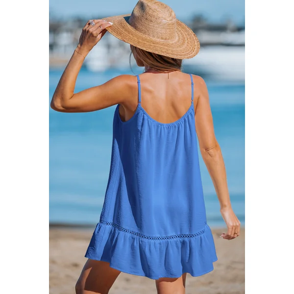 Robe cover up courte bleue à volants