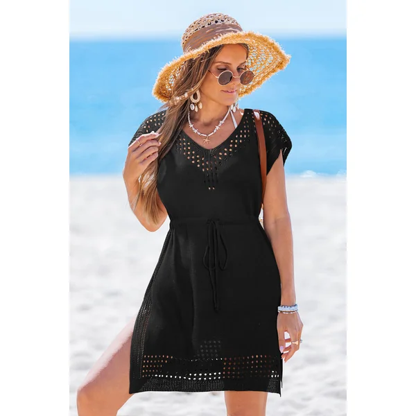 Robe cover up courte col V manches courtes