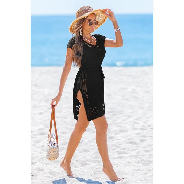 Robe cover up courte col V manches courtes