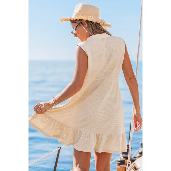 Robe cover up courte crème col cranté