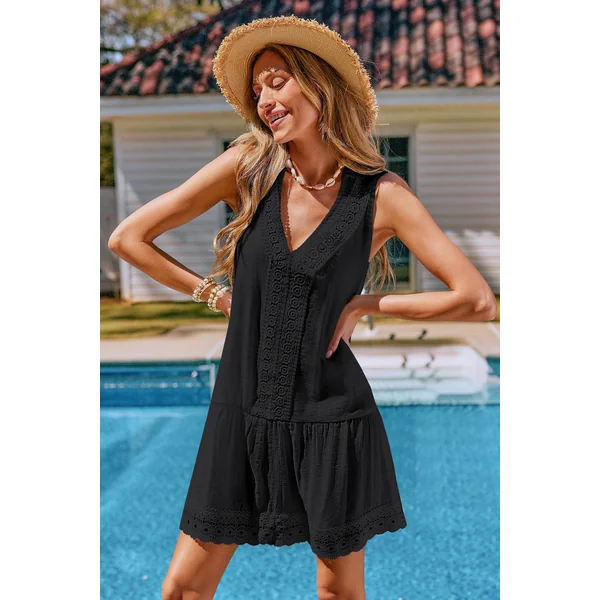 Robe cover up courte noire col V