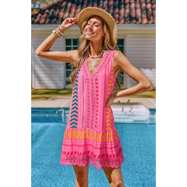 Robe cover up courte rose