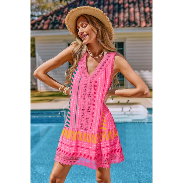 Robe cover up courte rose