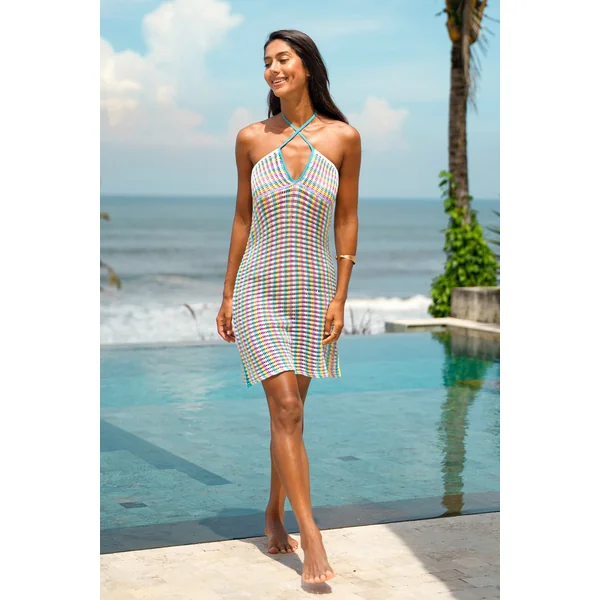 Robe cover up courte tricot à col V