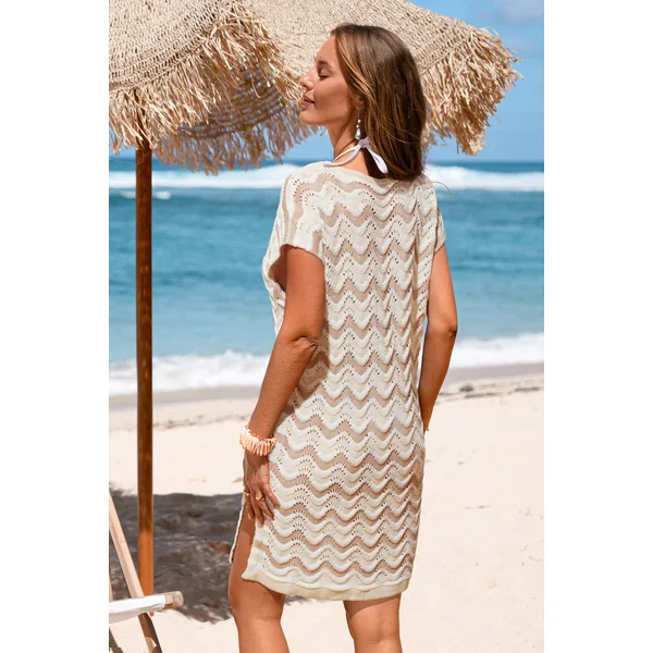 Robe cover up courte à chevrons beige en tricot
