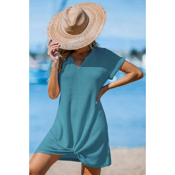 Robe cover up courte à manches courtes en tricot gaufré