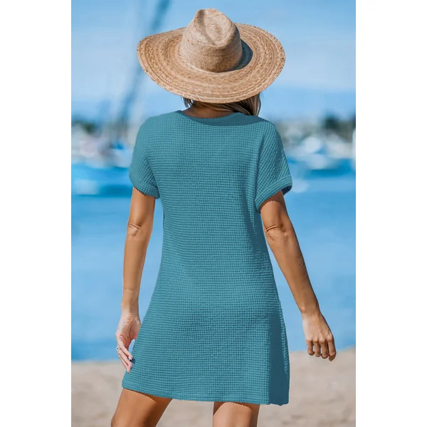 Robe cover up courte à manches courtes en tricot gaufré
