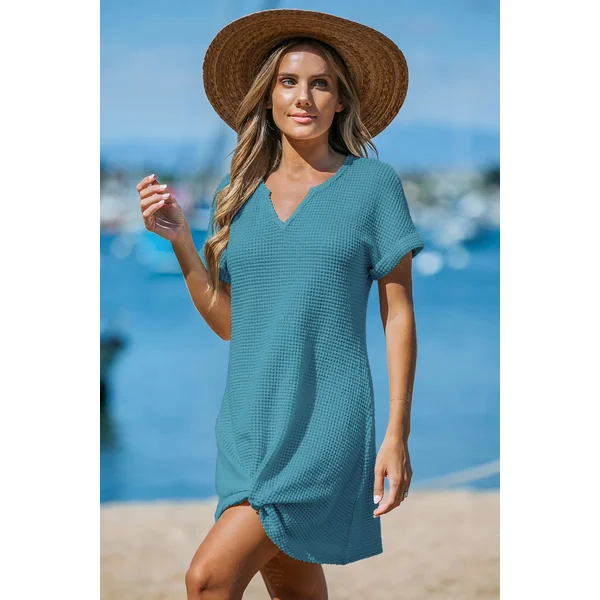 Robe cover up courte à manches courtes en tricot gaufré