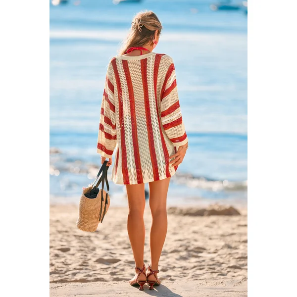 Robe cover up courte à rayures manches longues