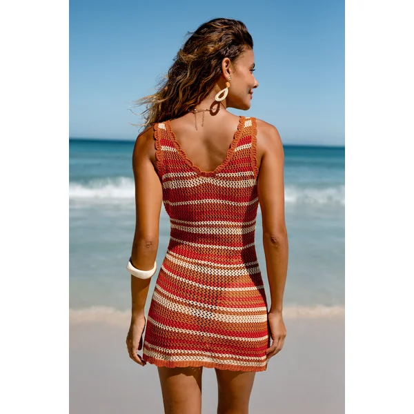 Robe cover up courte à rayures sans manches col V