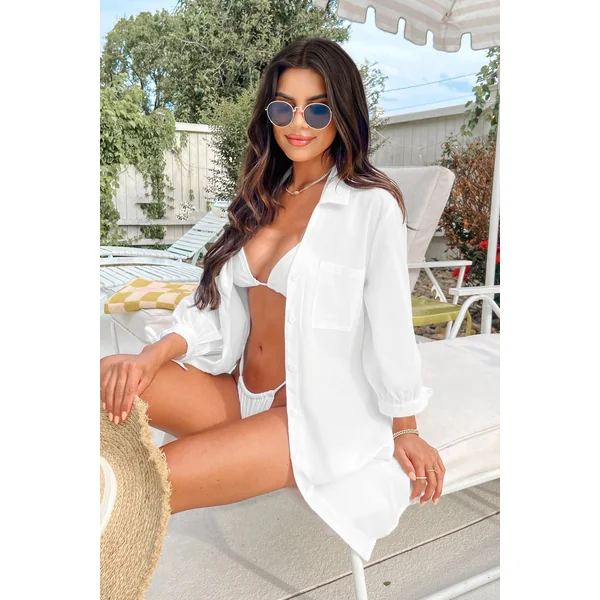 Robe cover up en pur coton à poignet noué en seersucker