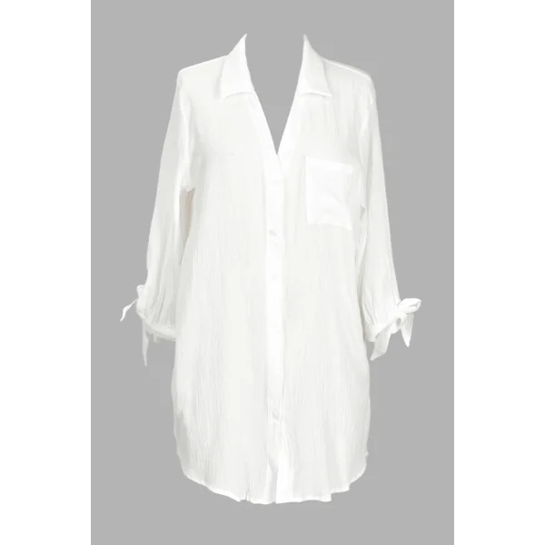 Robe cover up en pur coton à poignet noué en seersucker