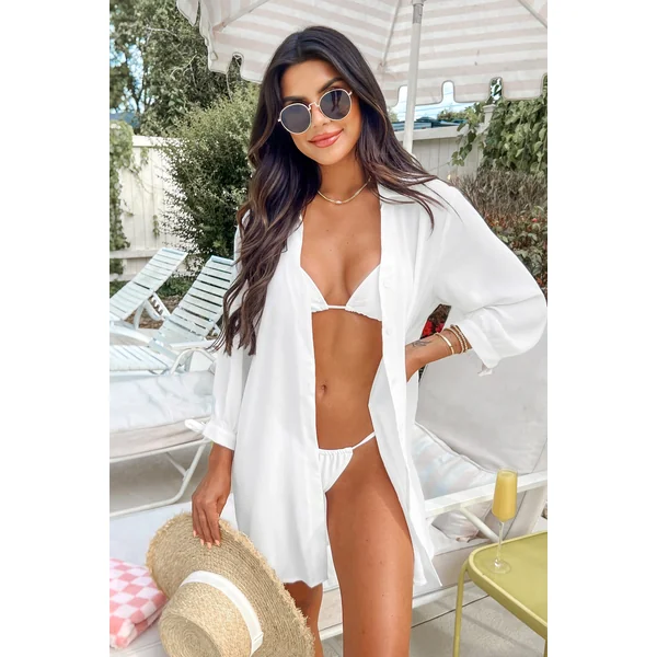 Robe cover up en pur coton à poignet noué en seersucker