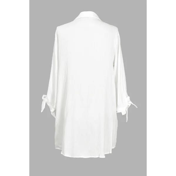 Robe cover up en pur coton à poignet noué en seersucker