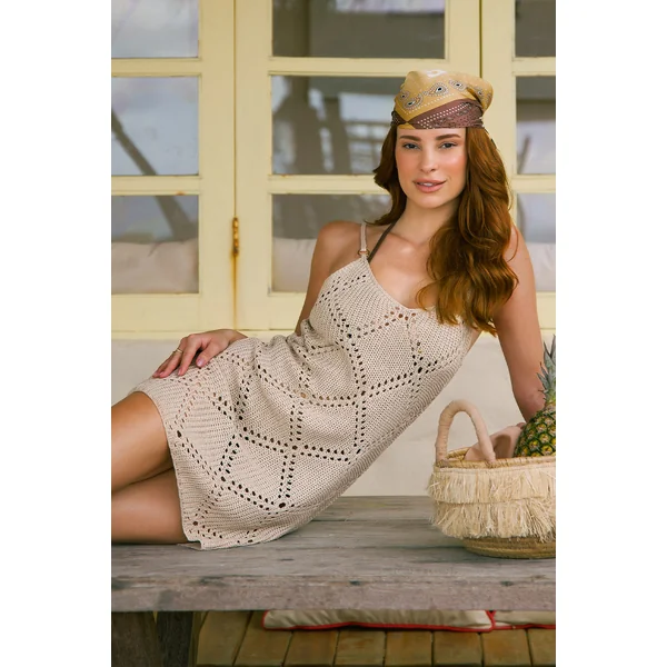 Robe cover up kaki courte col V sans manches