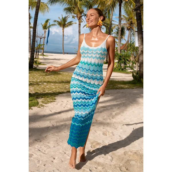 Robe cover up longue bleue sans manches