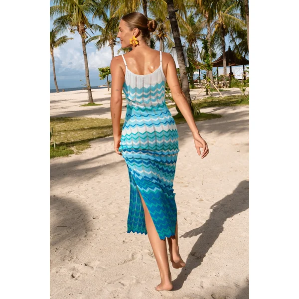 Robe cover up longue bleue sans manches