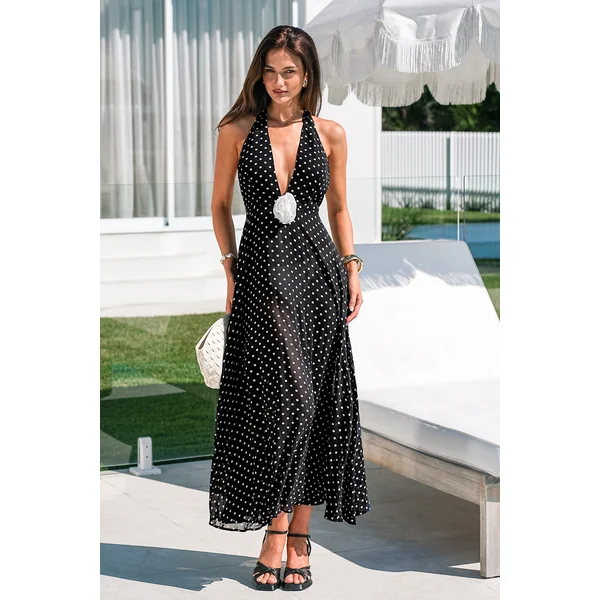 Robe cover up longue col plongeant sans manches