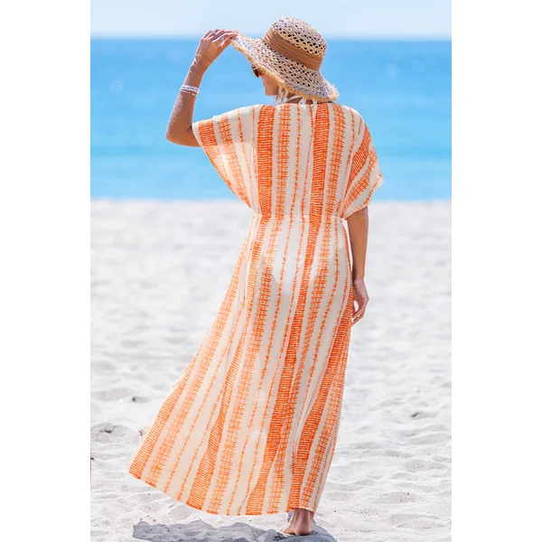 Robe cover up longue orange à rayures