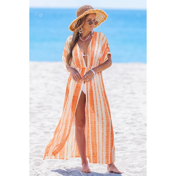 Robe cover up longue orange à rayures