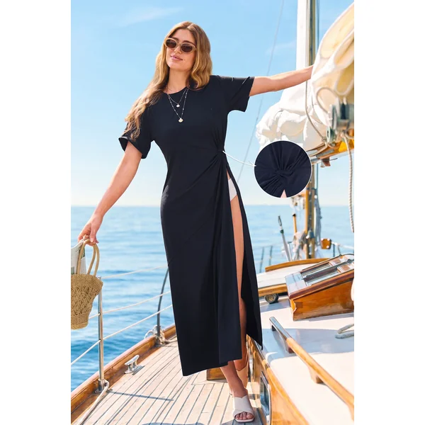 Robe cover up longue à col rond sans manches