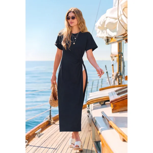 Robe cover up longue à col rond sans manches