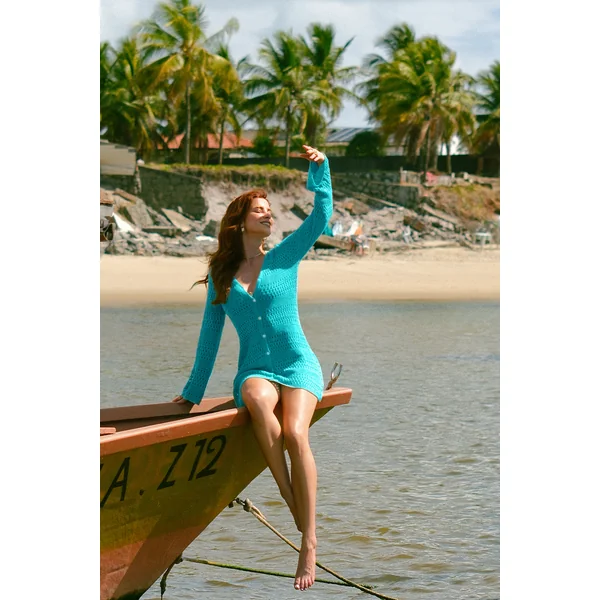 Robe cover up menthe courte col V