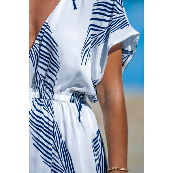 Robe cover up mini à manches dolman avec feuilles de palmier