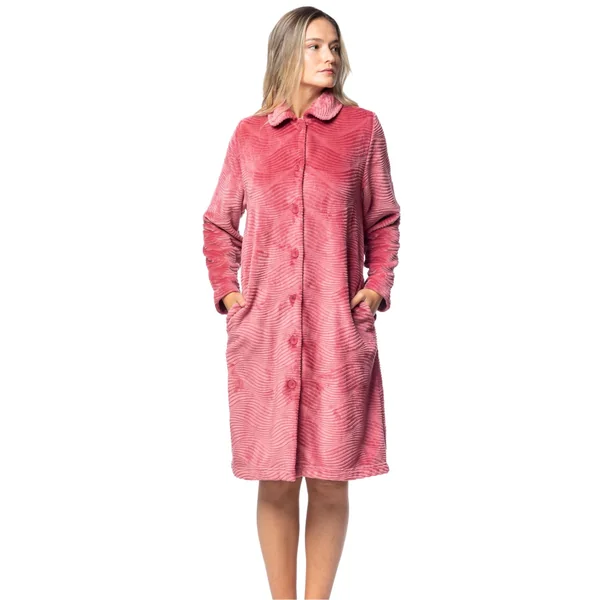 Robe de chambre boutonnée en velours rouge