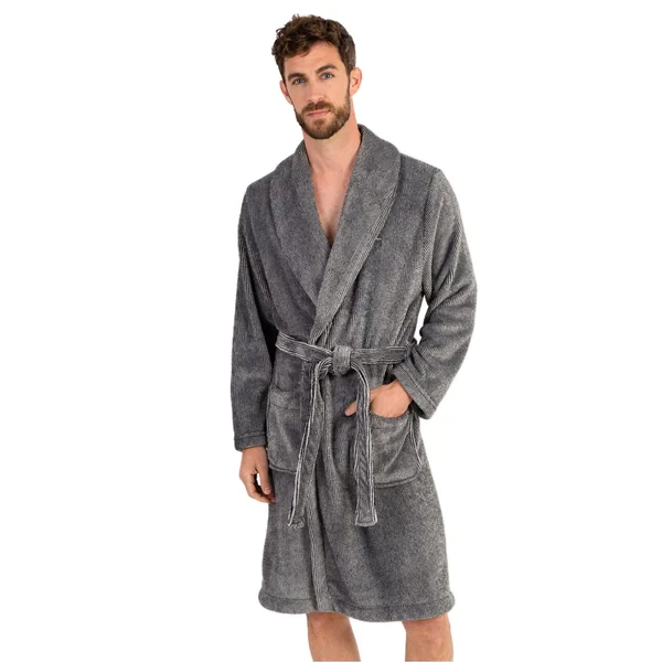Robe de chambre homme en pilou rayé Noir