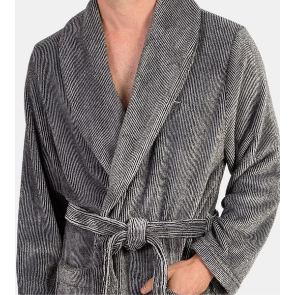 Robe de chambre homme en pilou rayé Noir