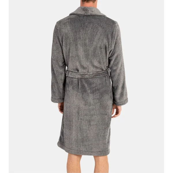 Robe de chambre homme en pilou rayé Noir
