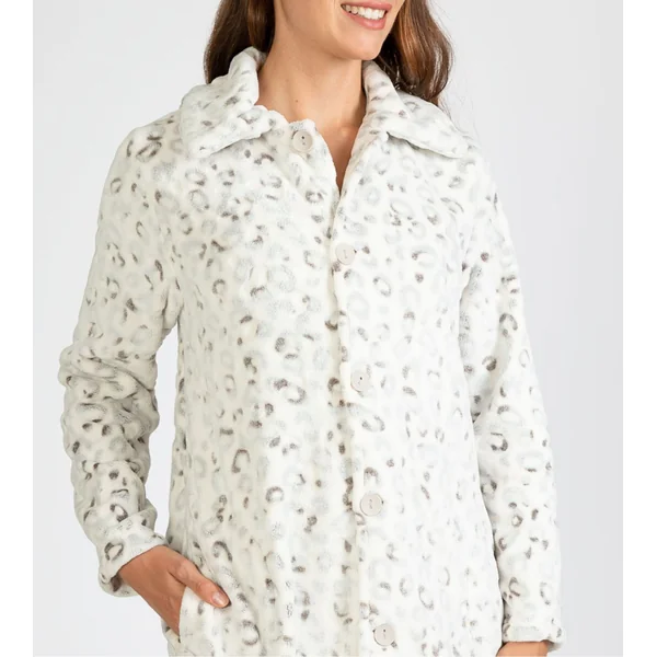 Robe de chambre longue imprimé léopard gris