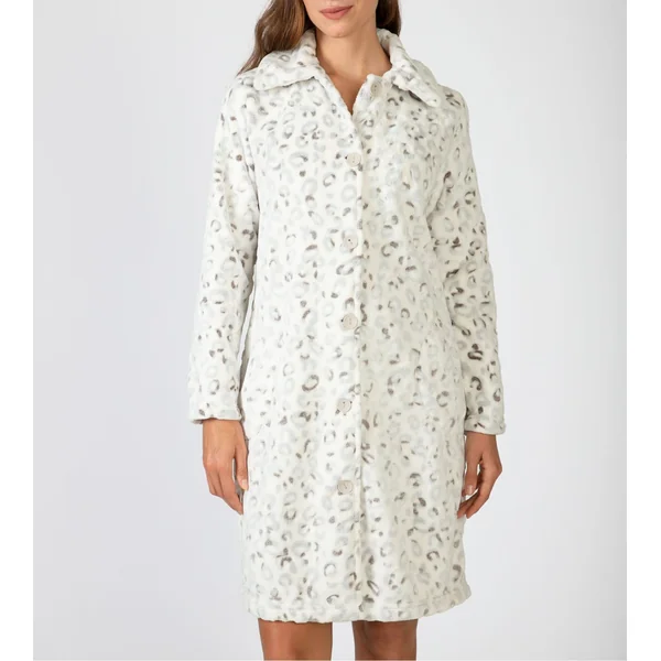 Robe de chambre longue imprimé léopard gris