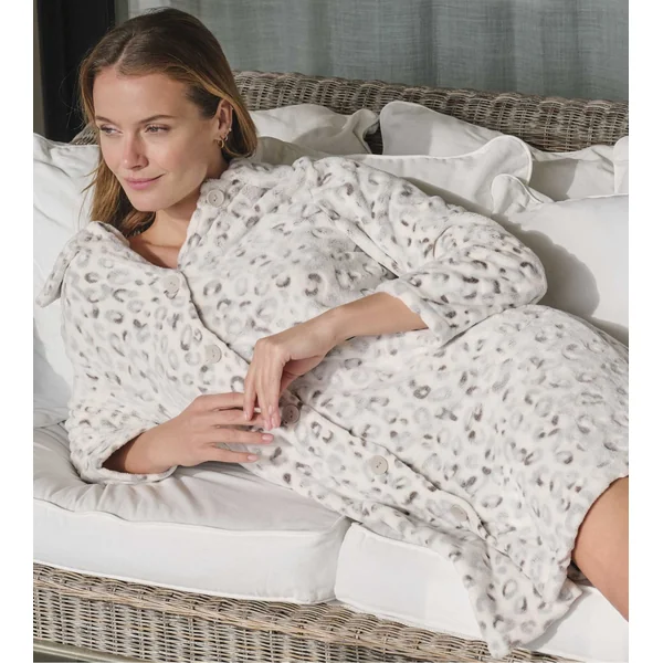 Robe de chambre longue imprimé léopard gris