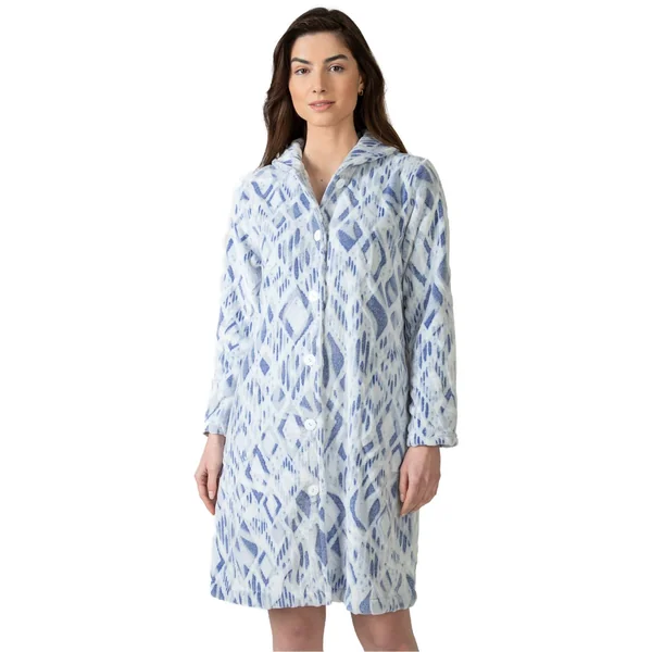 Robe de chambre pilou boutonnée Bleu/Gris