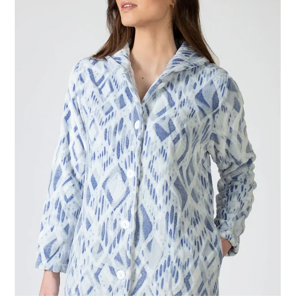 Robe de chambre pilou boutonnée Bleu/Gris