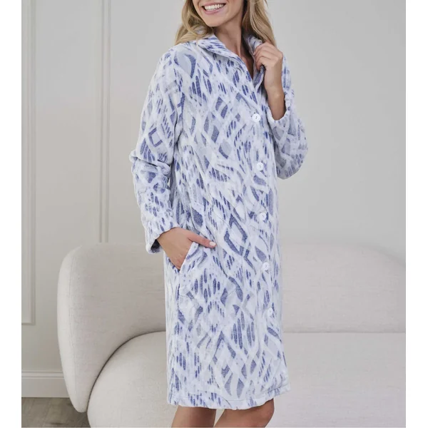 Robe de chambre pilou boutonnée Bleu/Gris