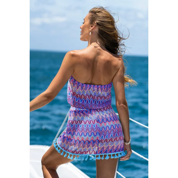Robe de plage courte chevron taille élastique
