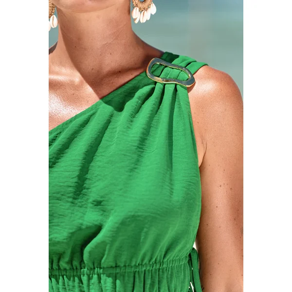 Robe de plage courte verte col asymétrique