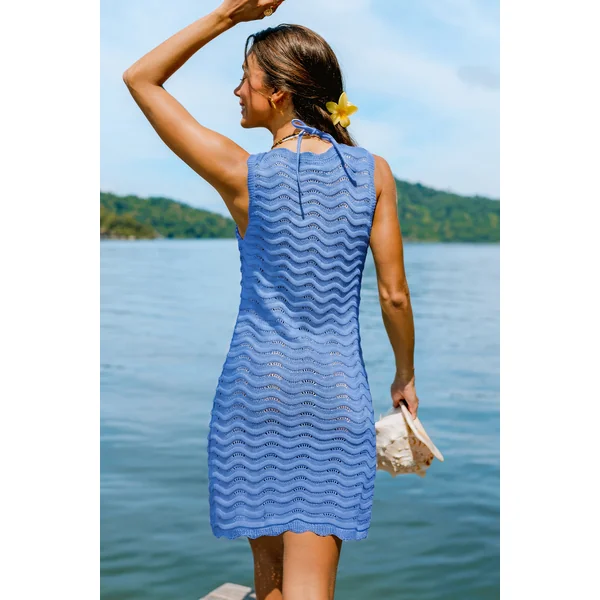 Robe de plage cover up courte bleue