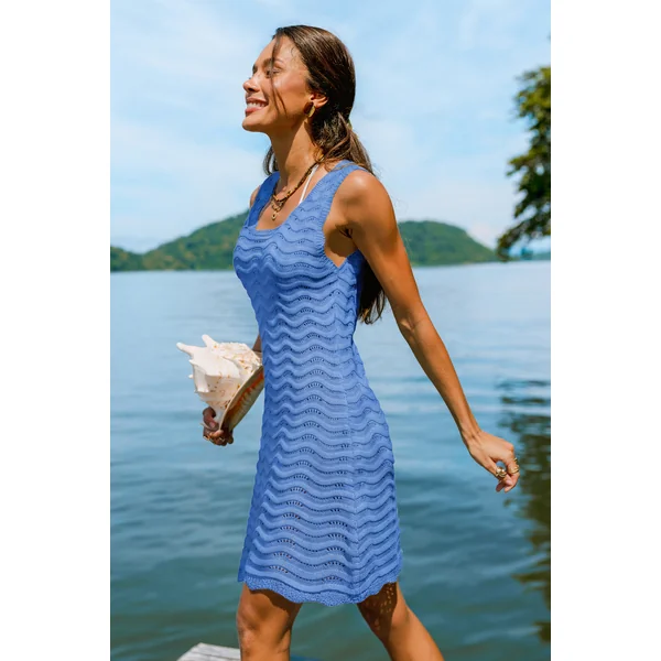 Robe de plage cover up courte bleue