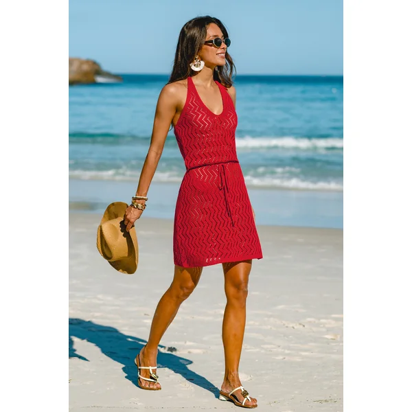 Robe de plage cover up courte rouge