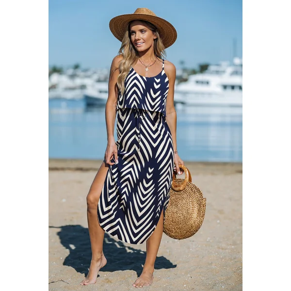 Robe de plage longue à rayures sans manches