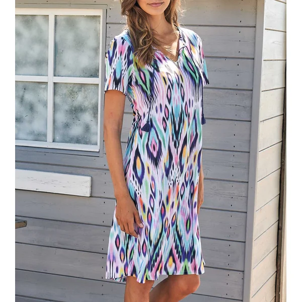 Robe de plage manches courtes multicolore