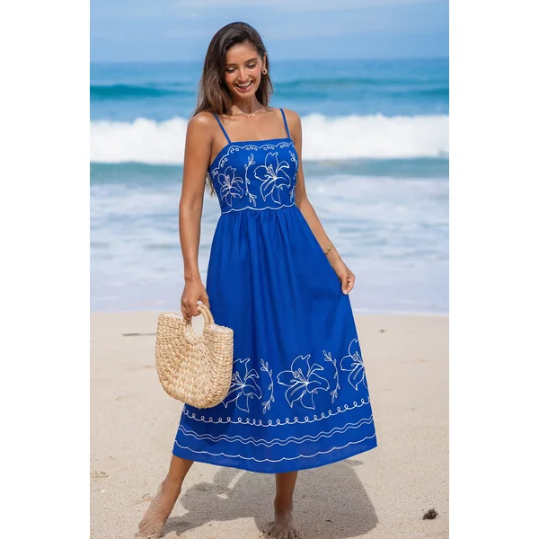 Robe florale cobalt col carré