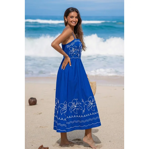 Robe florale cobalt col carré