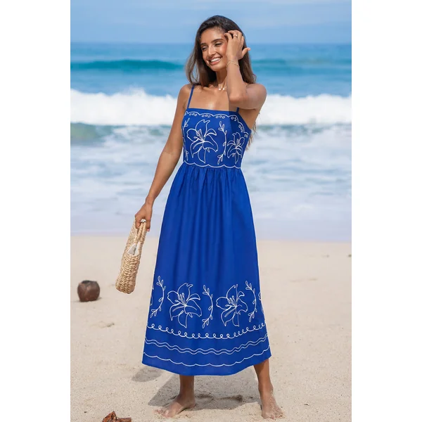 Robe florale cobalt col carré