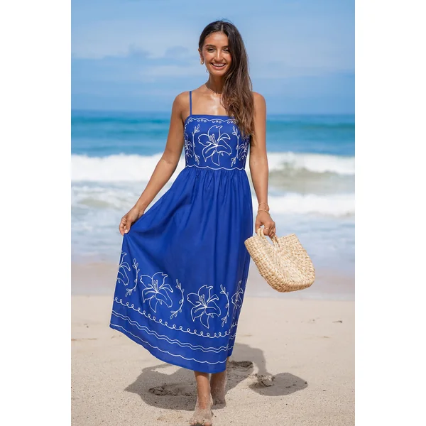 Robe florale cobalt col carré