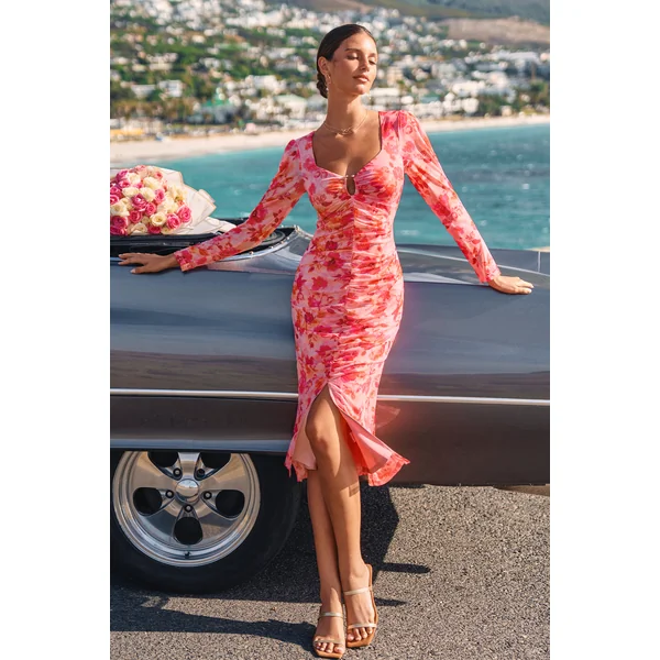 Robe florale manches longues